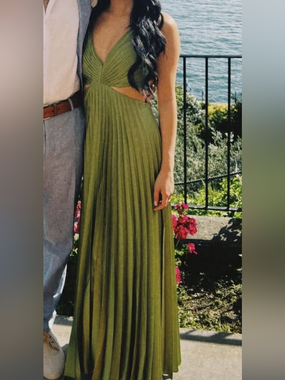 Abercrombie & Fitch Giselle Pleated Green Pleated Maxi Dress Gown